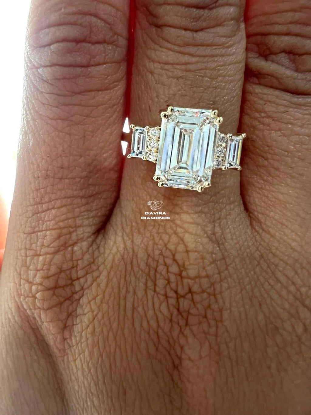 3 Stone Emerald Cut Lab Diamond Ring For Women