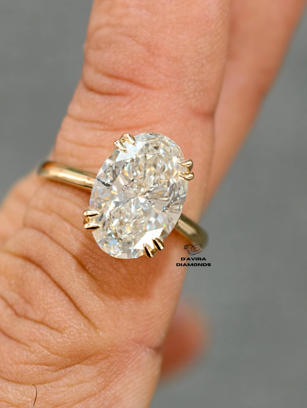 yellow gold oval cut lab diamond engagement ring 