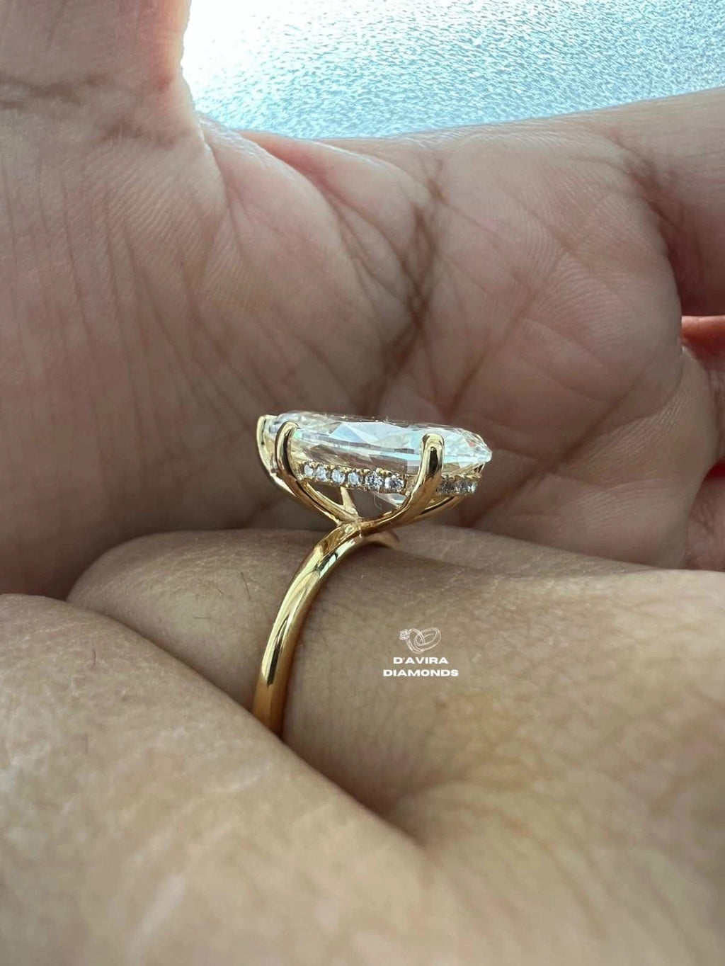 Pear Cut Hidden Halo Anniversary Ring