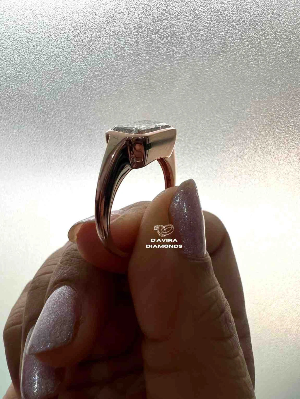 East West Radiant Cut Bezel Set Lab Diamond Ring