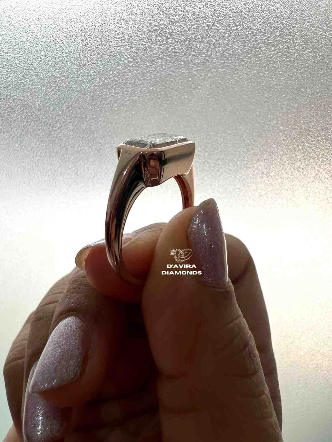 East West Radiant Cut Bezel Set Lab Diamond Ring