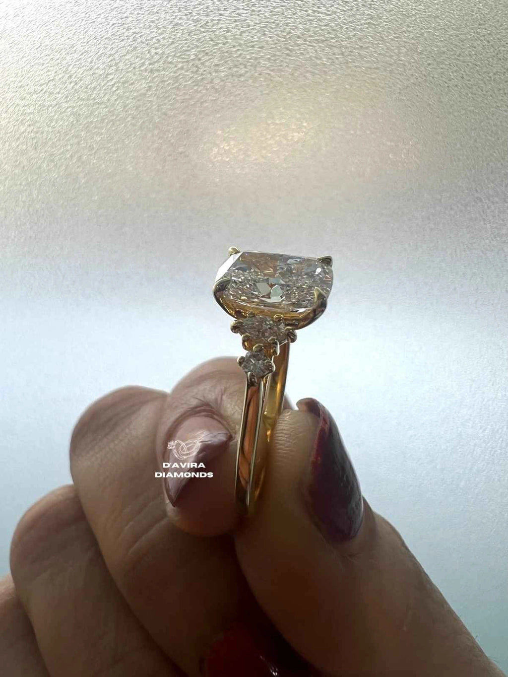 Elongated Cushion Cut Lab Diamond Cluster Yellow Gold Ring