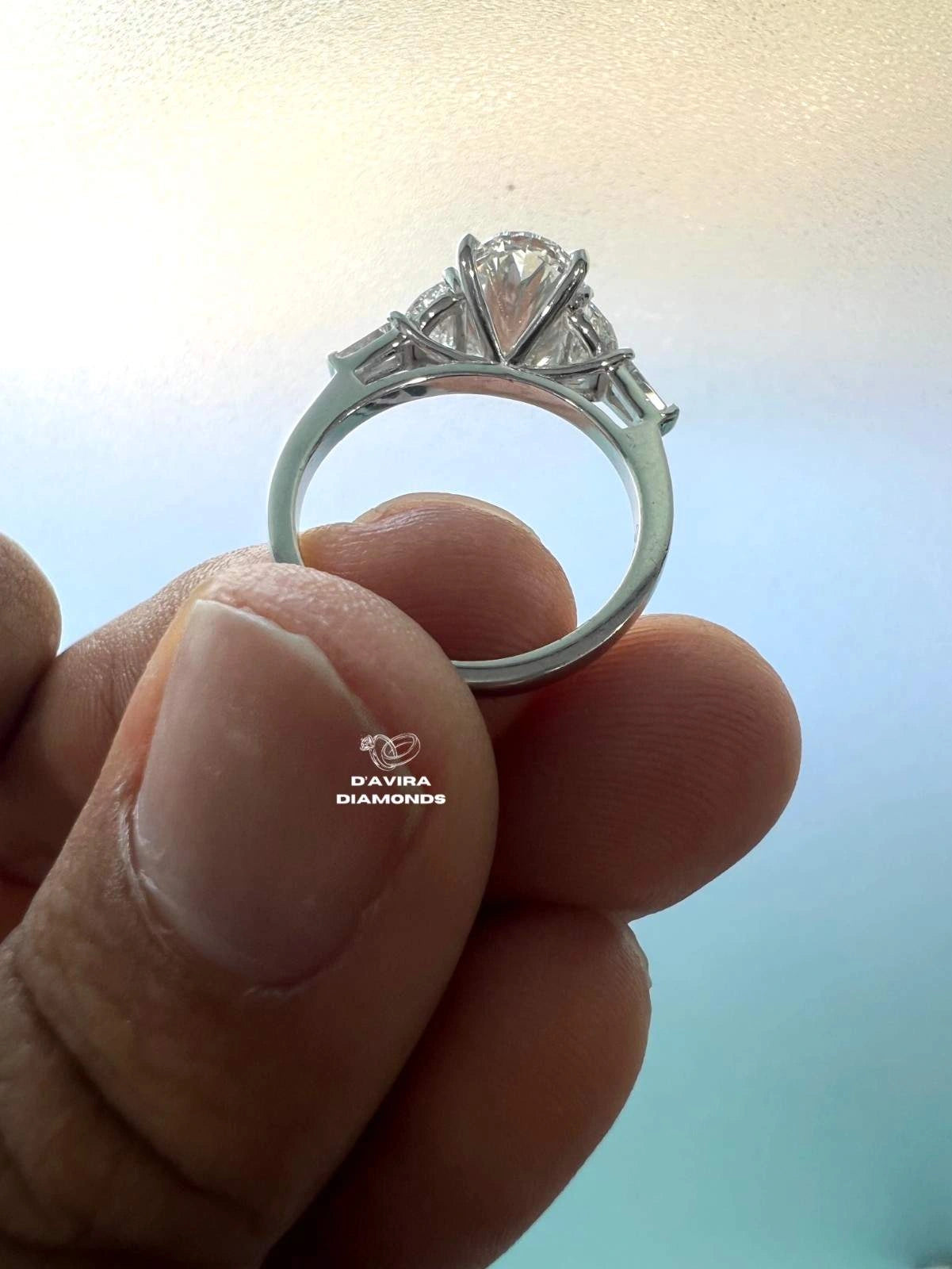Oval And Half Moon Trio Engagement Diamond Ring