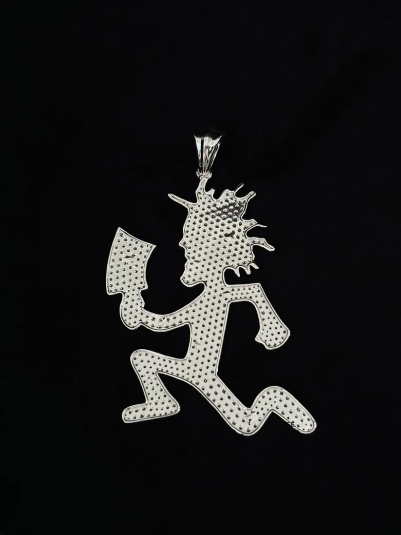 Silver iced out Hatchetman pendant necklace set with moissanite stones