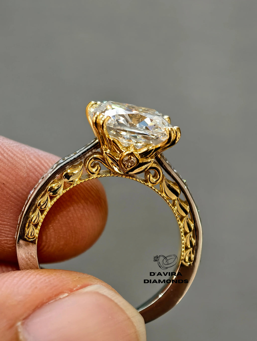 side view of the lotus basket cushion cut ring