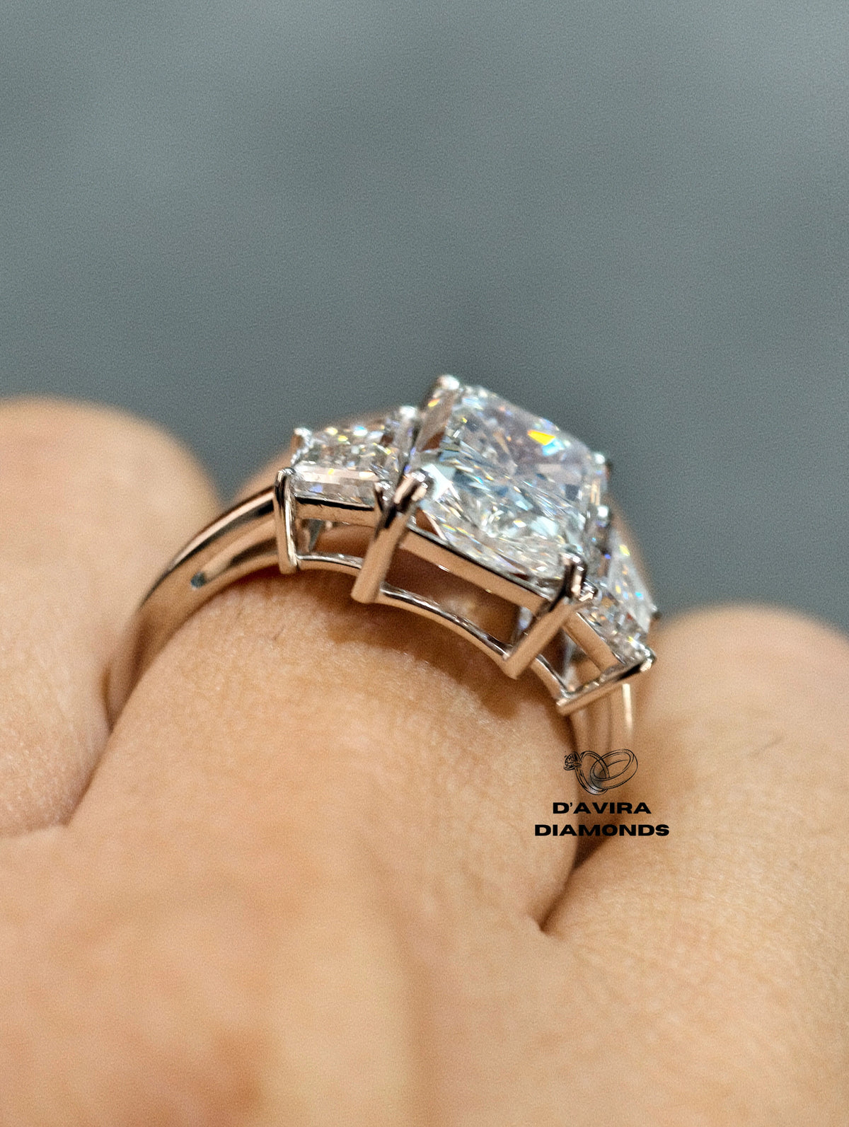 back view of the radiant cut bridge shank lab grown diamond ring