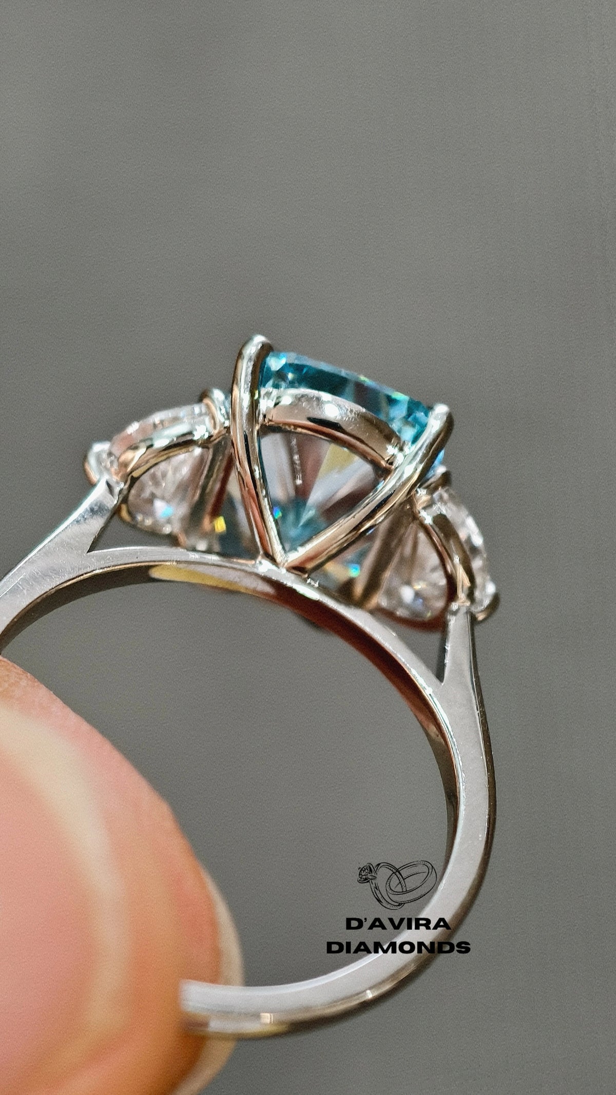 back view of the radiant cut basket set lab diamond ring