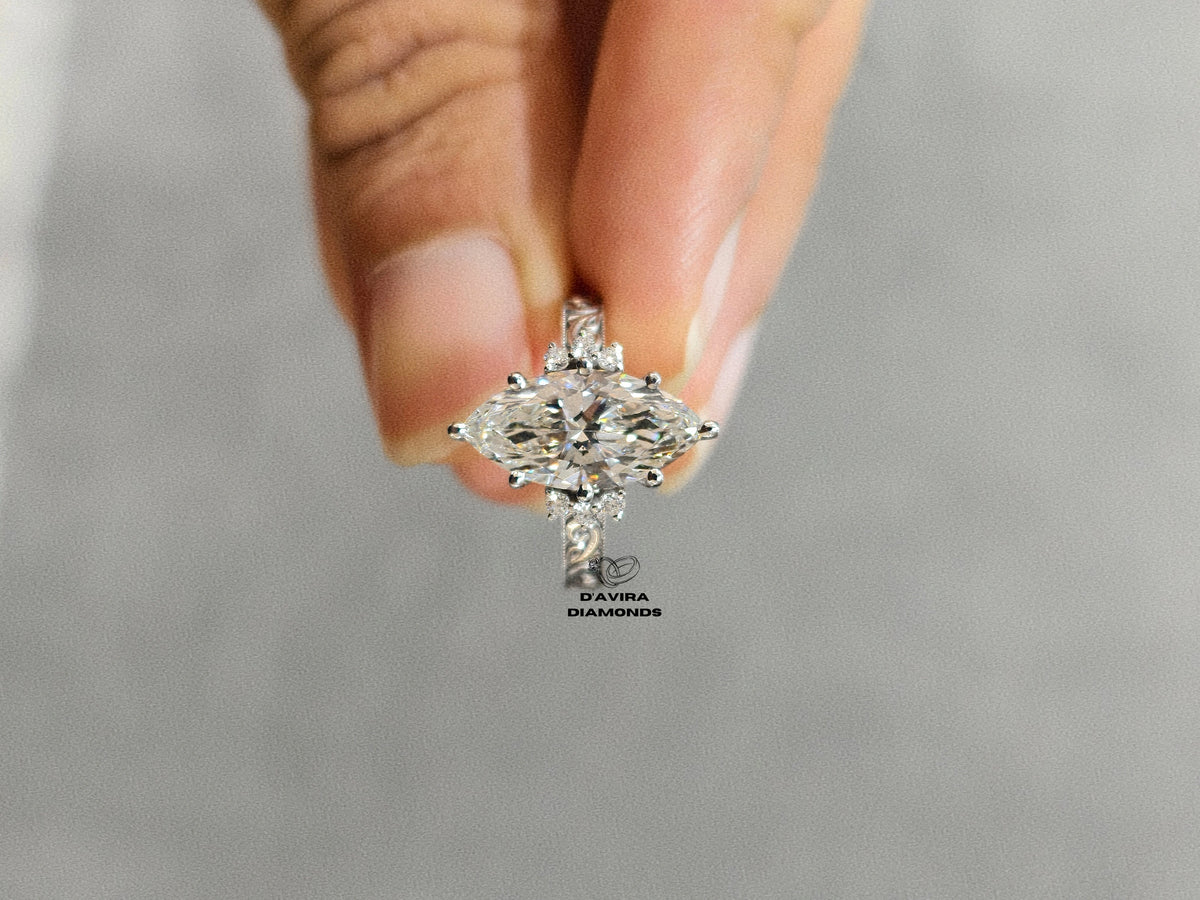 Marquise Cut Filigree Style Lab Diamond Ring