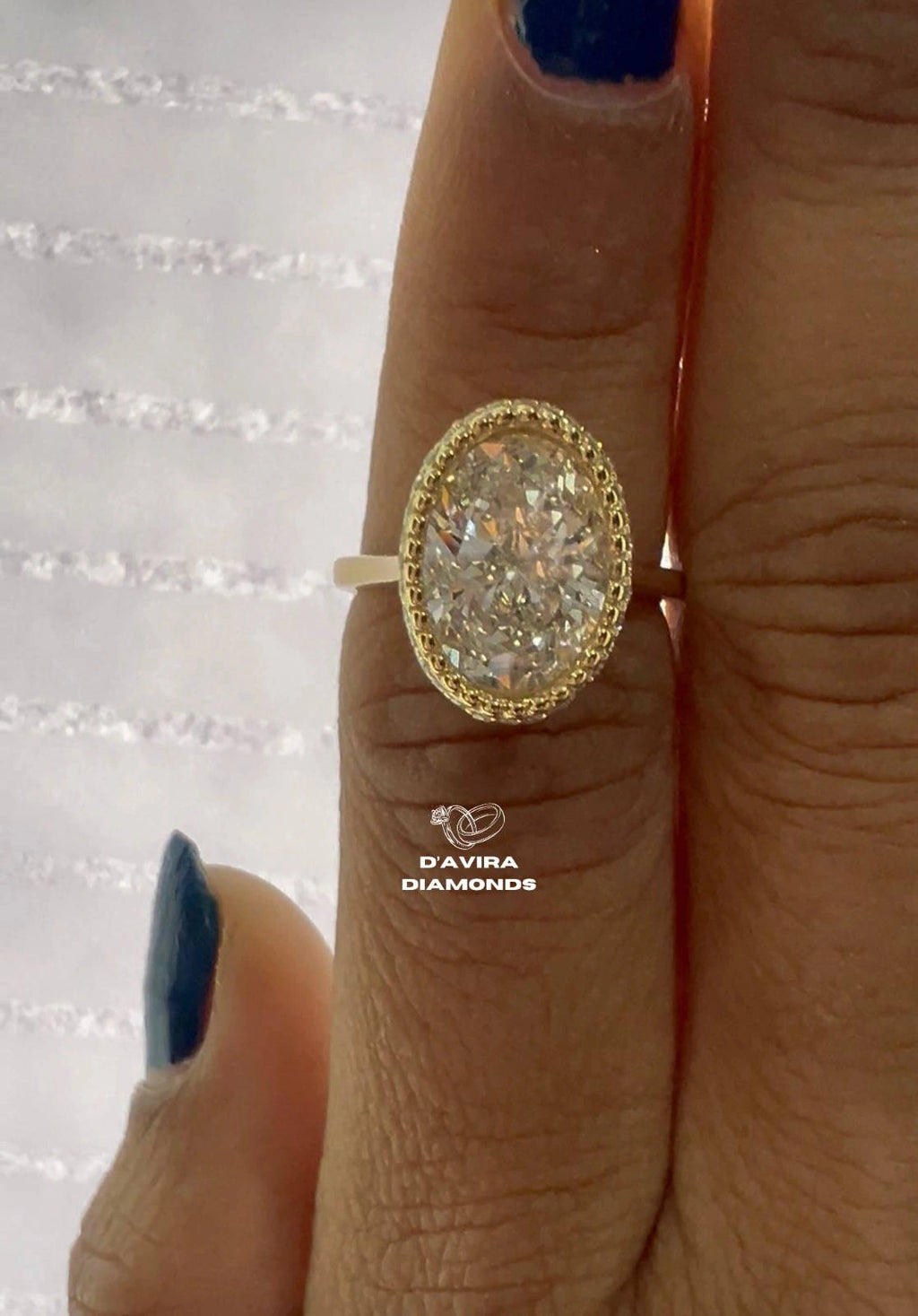 Milgrain Bezel Set Oval Cut Solitaire Diamond Ring