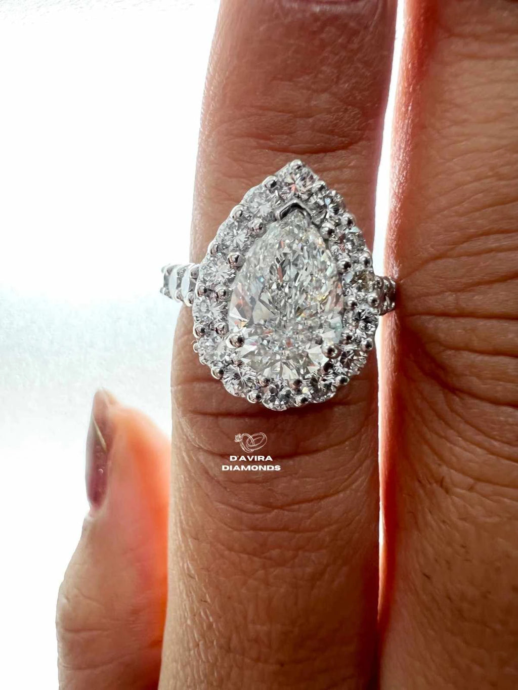 Pear Cut Lab Diamond Halo Wedding Ring For Women