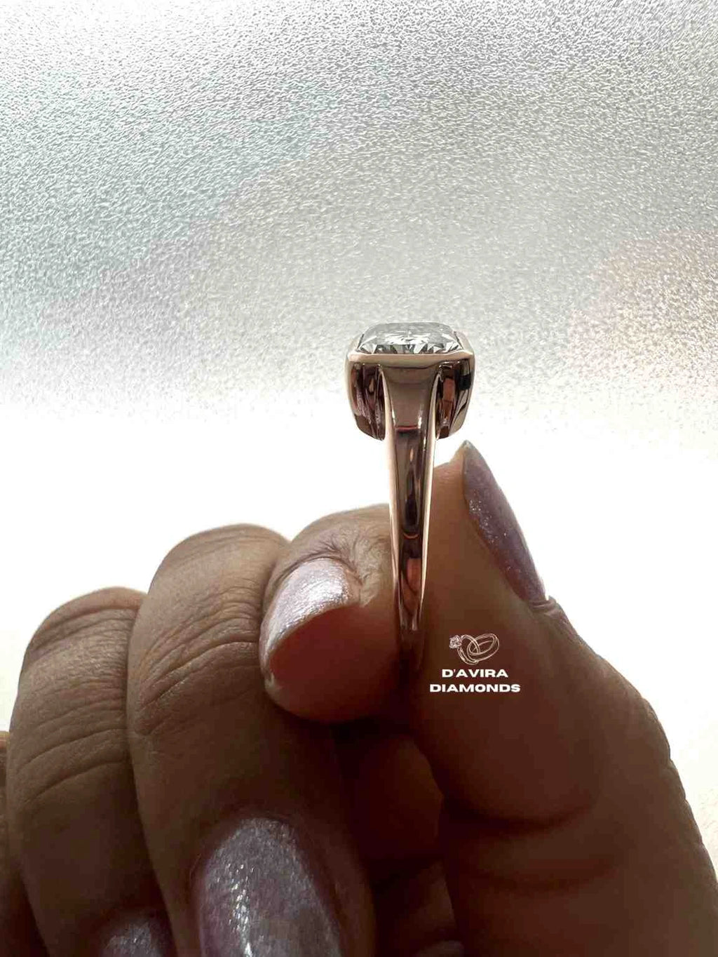 East West Radiant Cut Bezel Set Lab Diamond Ring