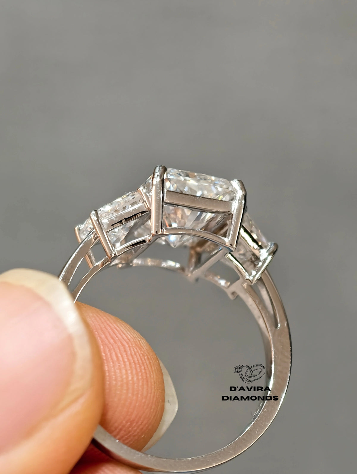 front view of the minimalist radiant cut lab grown diamond ring