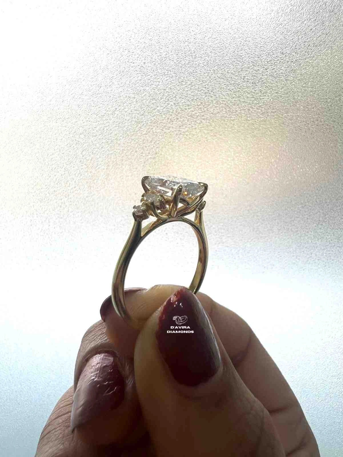 Elongated Cushion Cut Lab Diamond Cluster Yellow Gold Ring