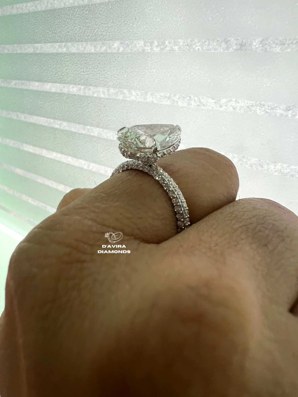Solitaire Pear Cut Hidden Halo Lab Diamond Ring