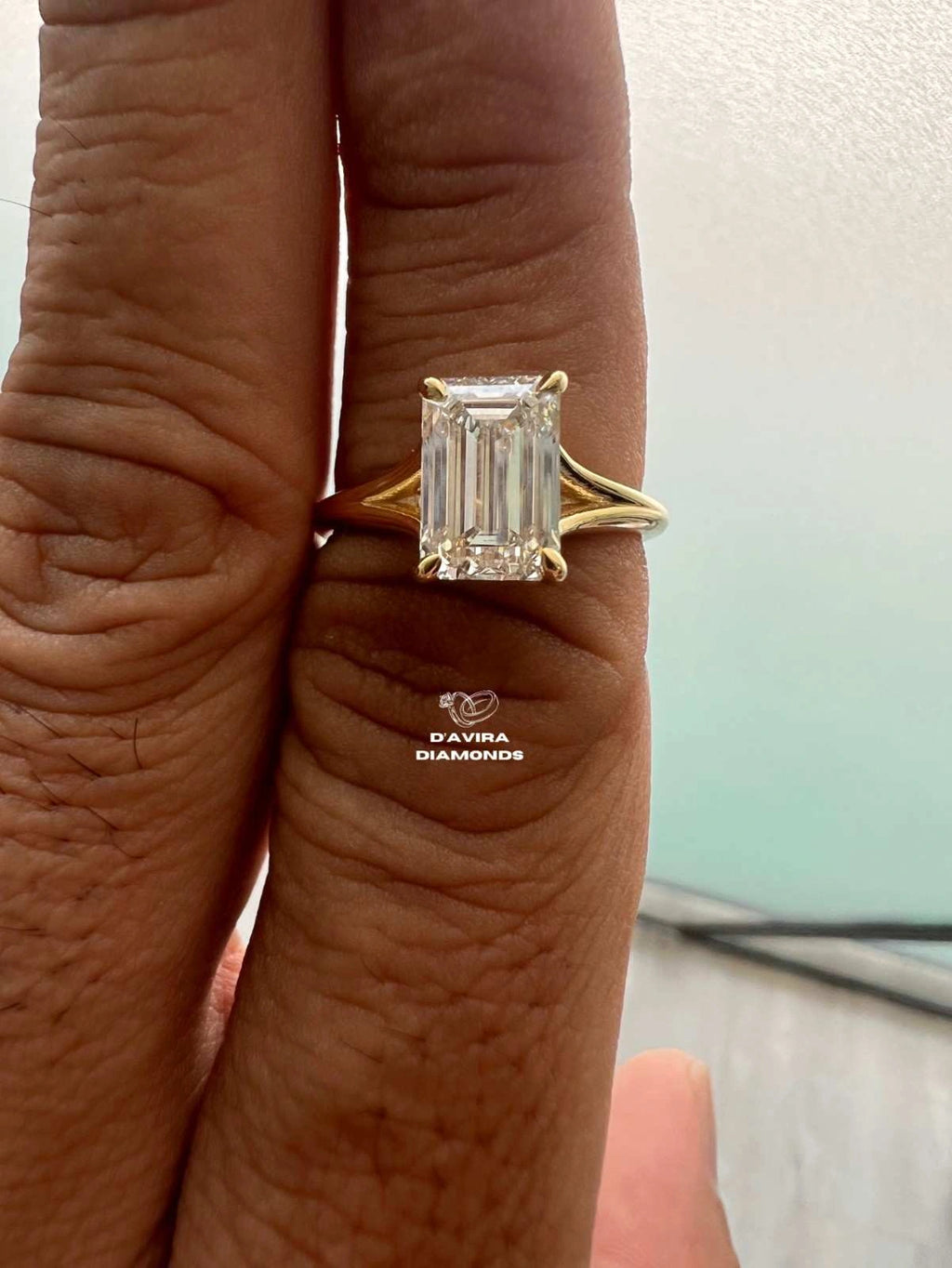 Emerald Cut Lab Diamond Solitaire Split Shank Ring