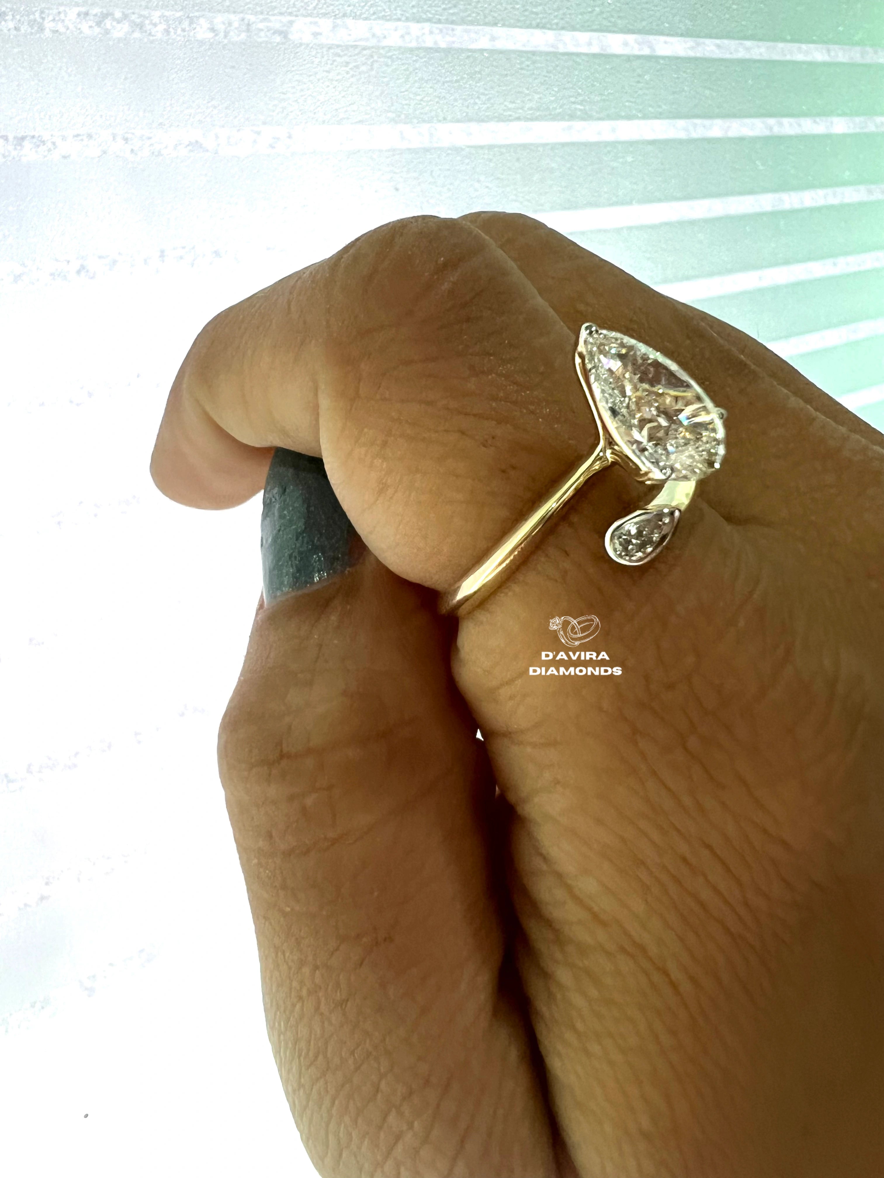 Bypass Pear Cut Bezel Set Wedding Ring