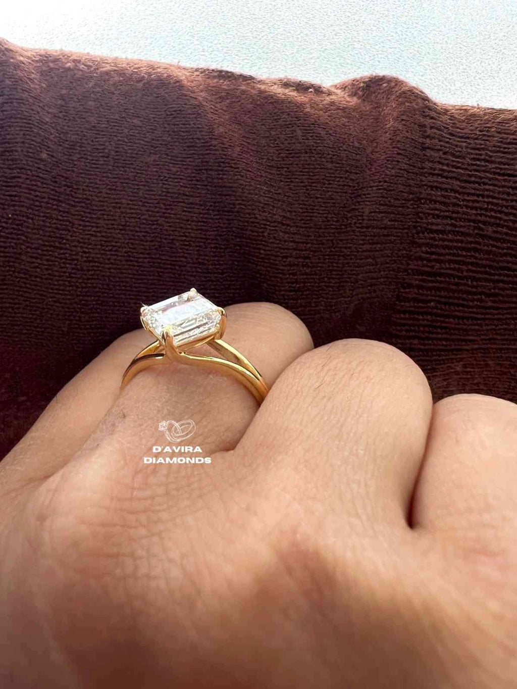 East West Asscher Cut Lab Diamond Engagement Ring