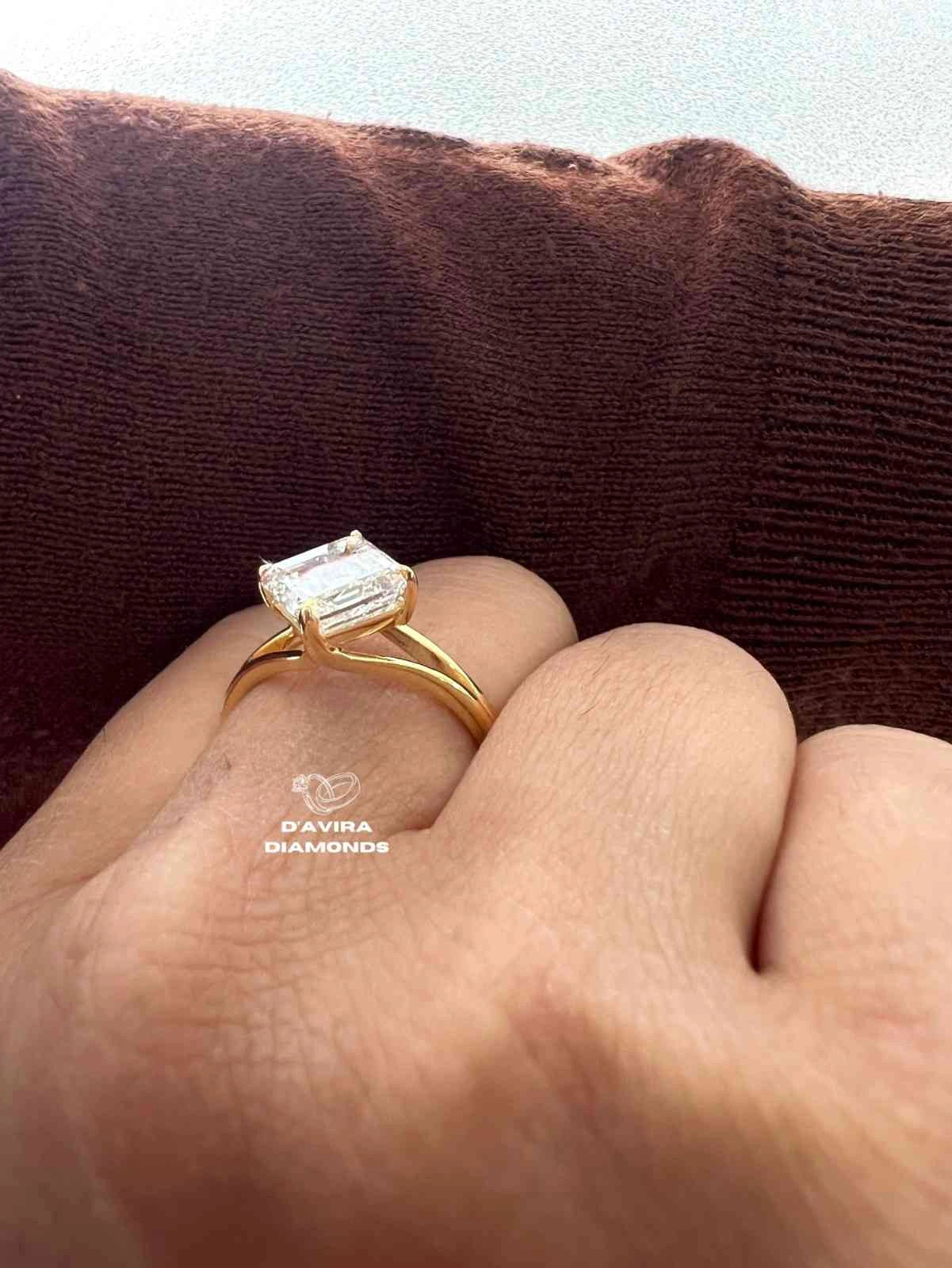 East West Asscher Cut Lab Diamond Engagement Ring