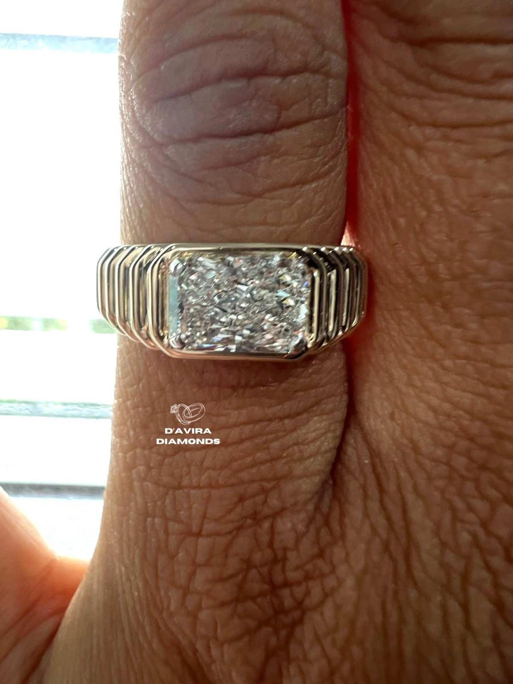 East West Elongated Cushion Cut Wedding Band For Men