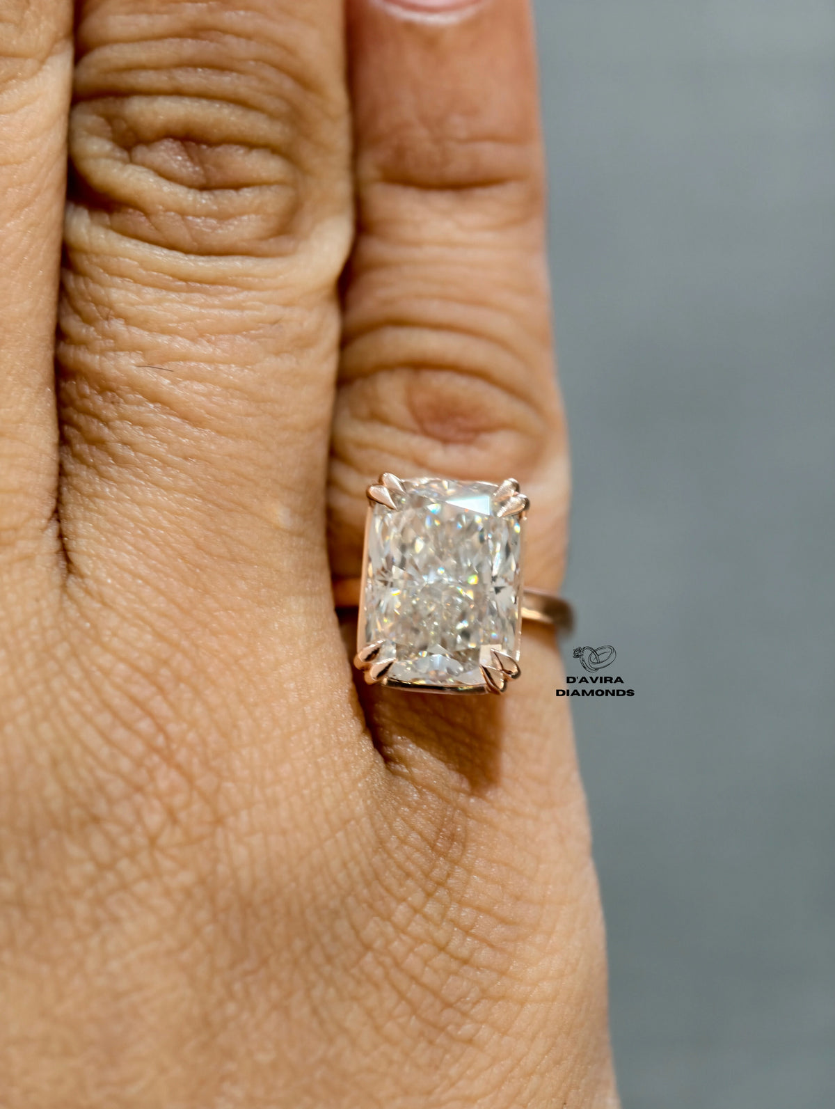front view of the elongated
Cushion Cut lab grown diamond ring 