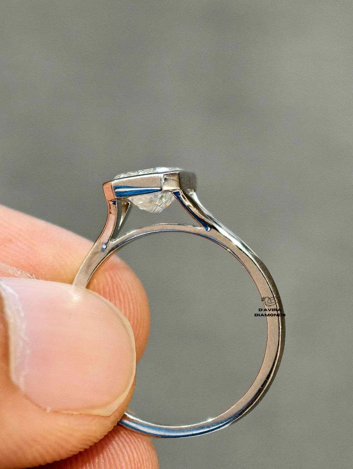Emerald Cut Lab Diamond Bezel Set Engagement Ring