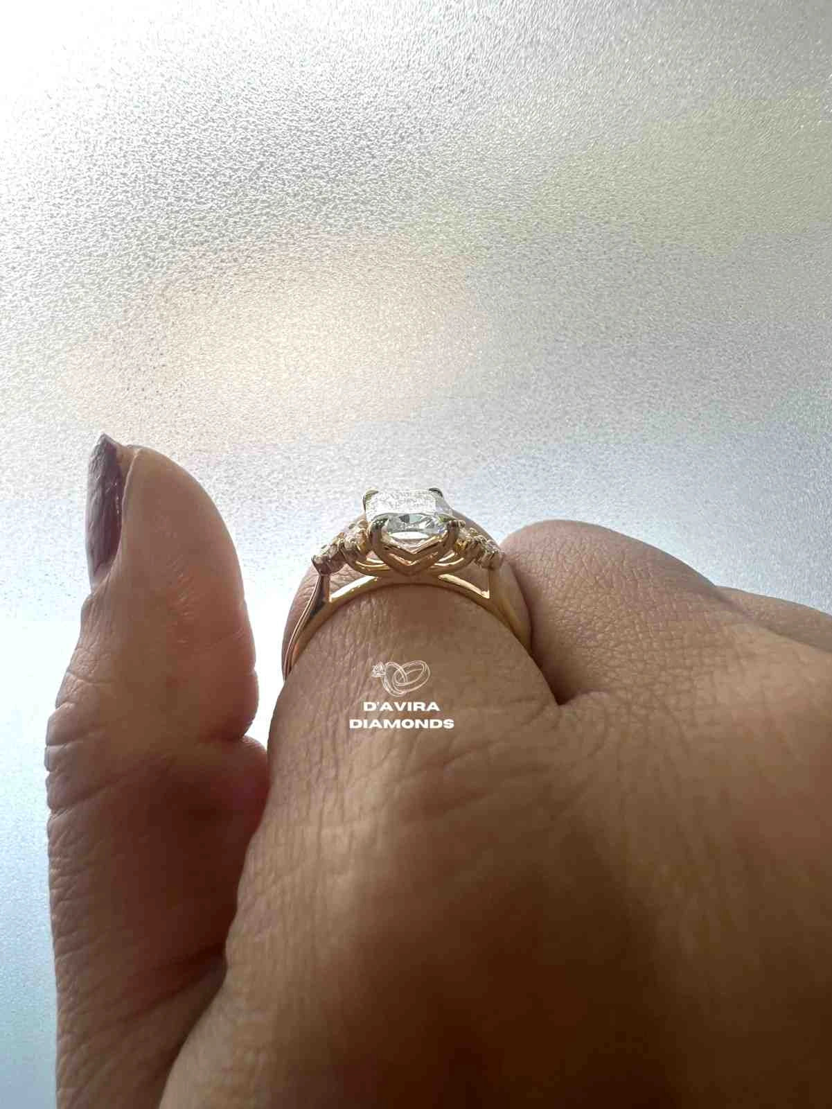 Elongated Cushion Cut Lab Diamond Cluster Yellow Gold Ring