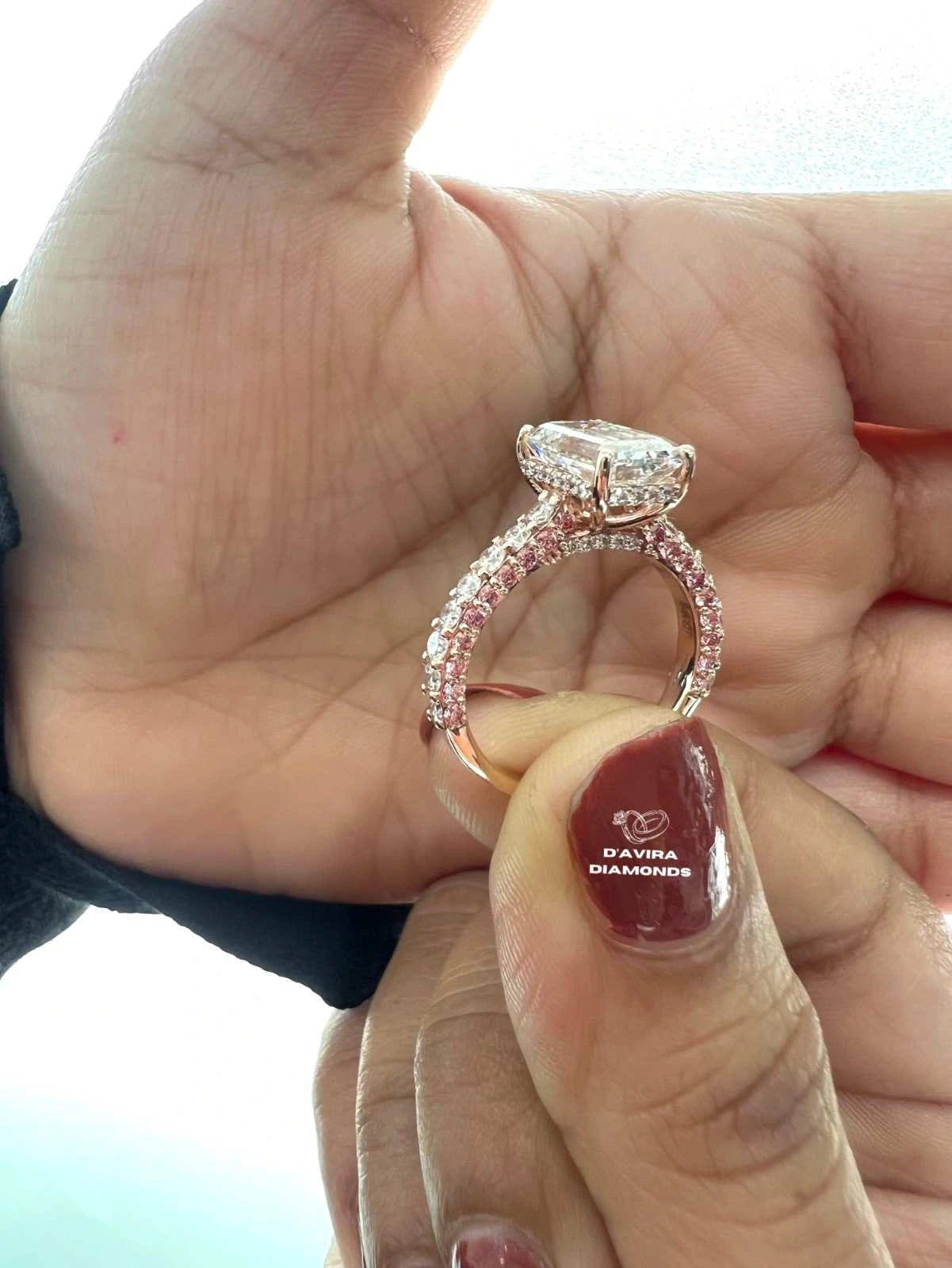Emerald Cut Lab Diamond Hidden Halo Wedding Ring