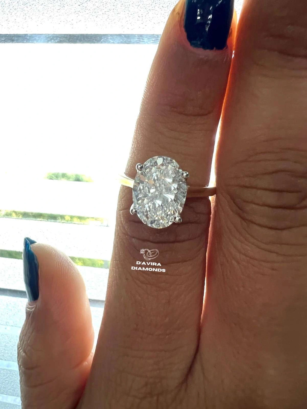 Solitaire Oval Cut Tulip Set Lab Diamond Ring
