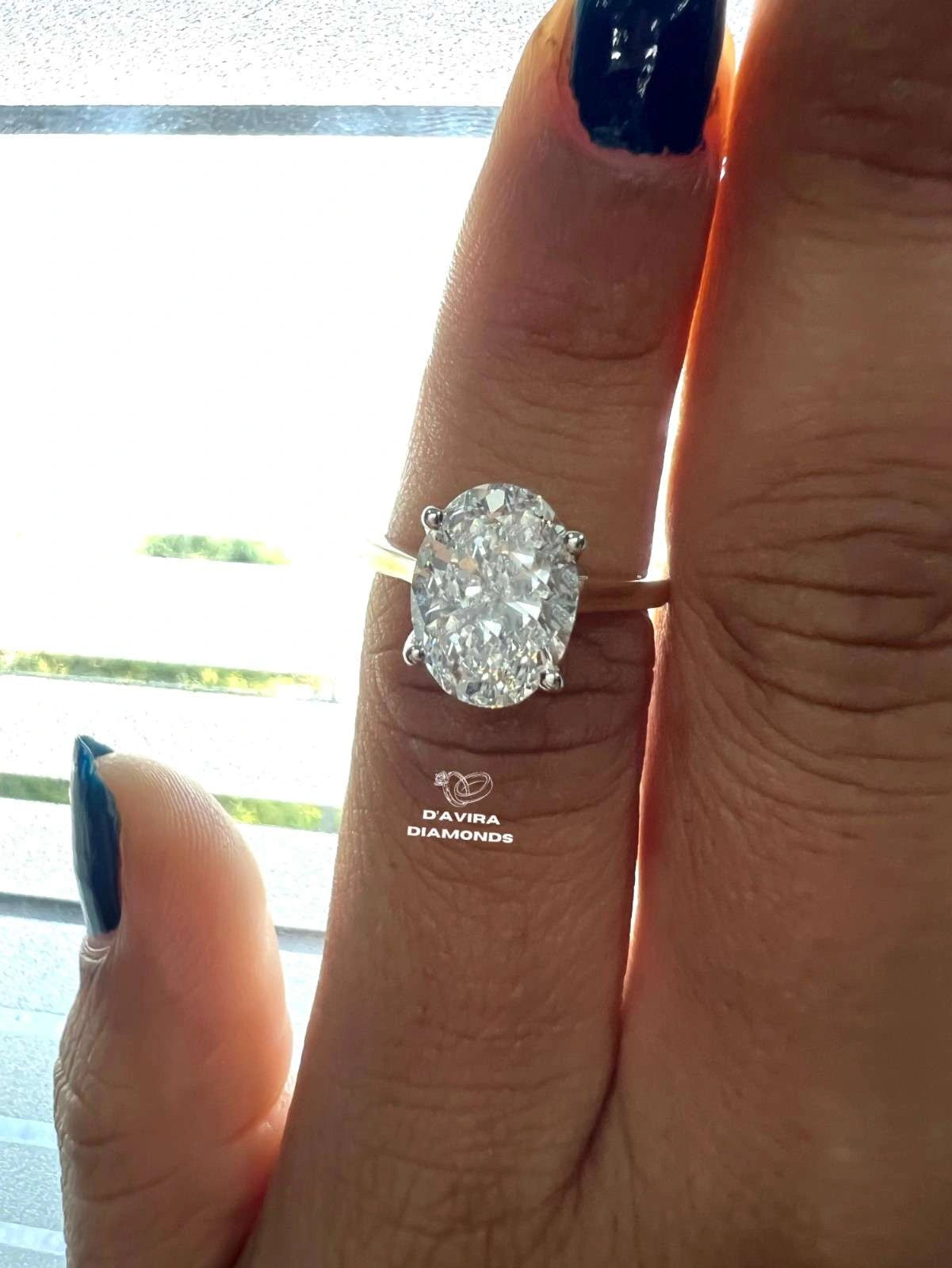 Solitaire Oval Cut Tulip Set Lab Diamond Ring