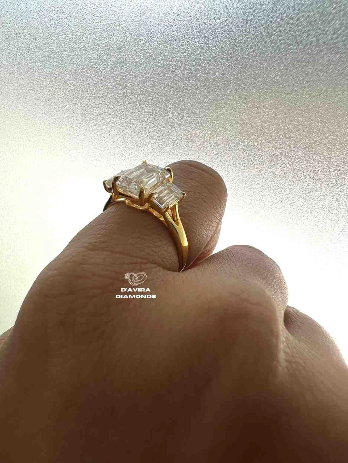 Three Stone Emerald Cut Lab Diamond Engagement Ring