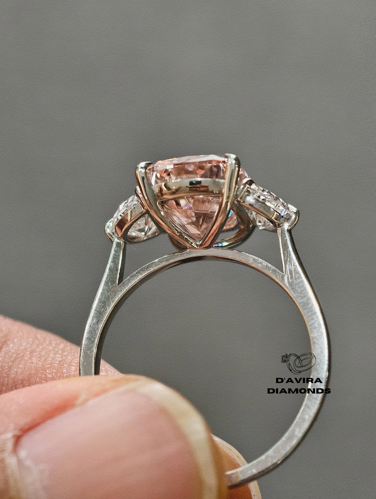 back view of the cushion cut bridge shank lab grown diamond ring