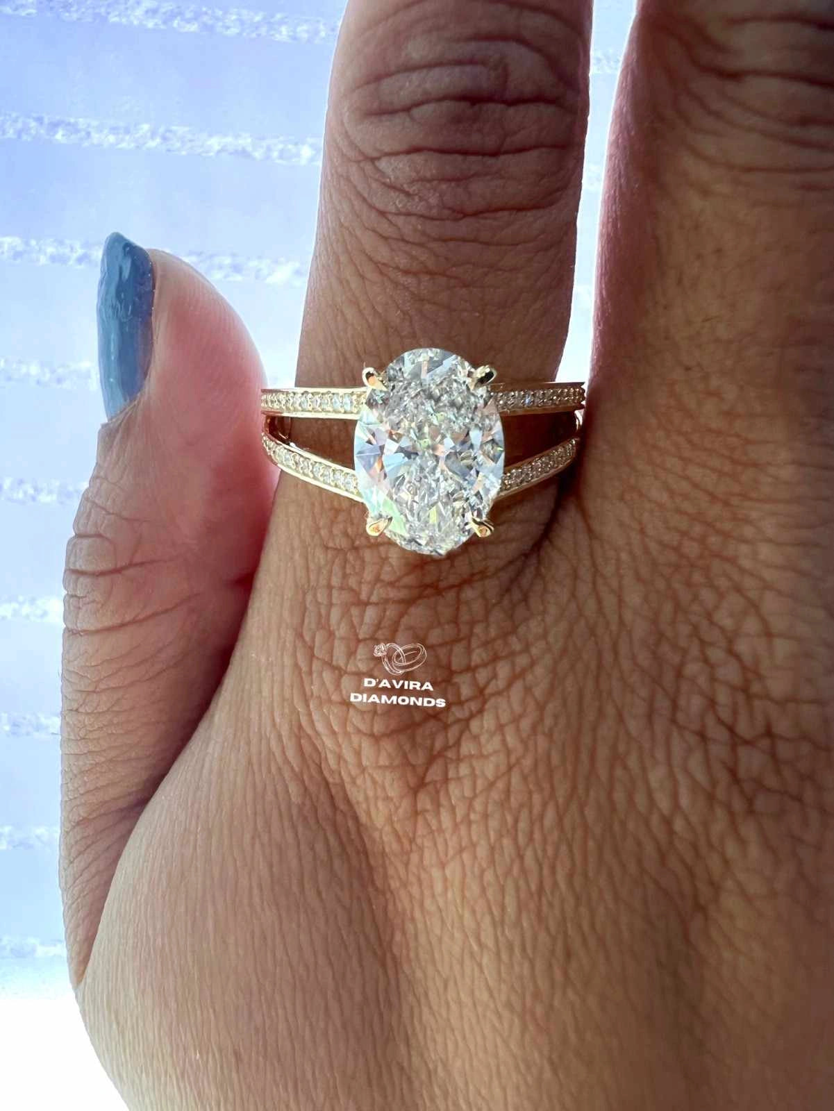 Oval Cut Split Shank Anniversary Ring For Her