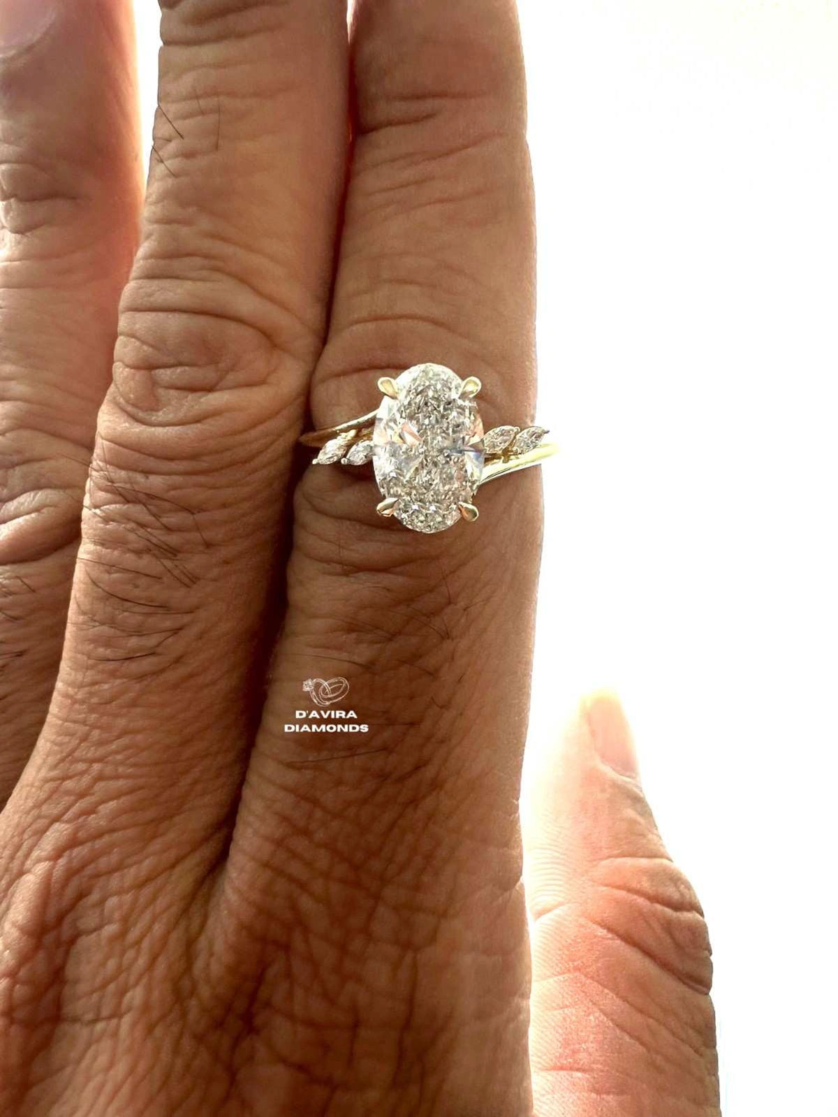 front view of the oval cut lab diamond ring 