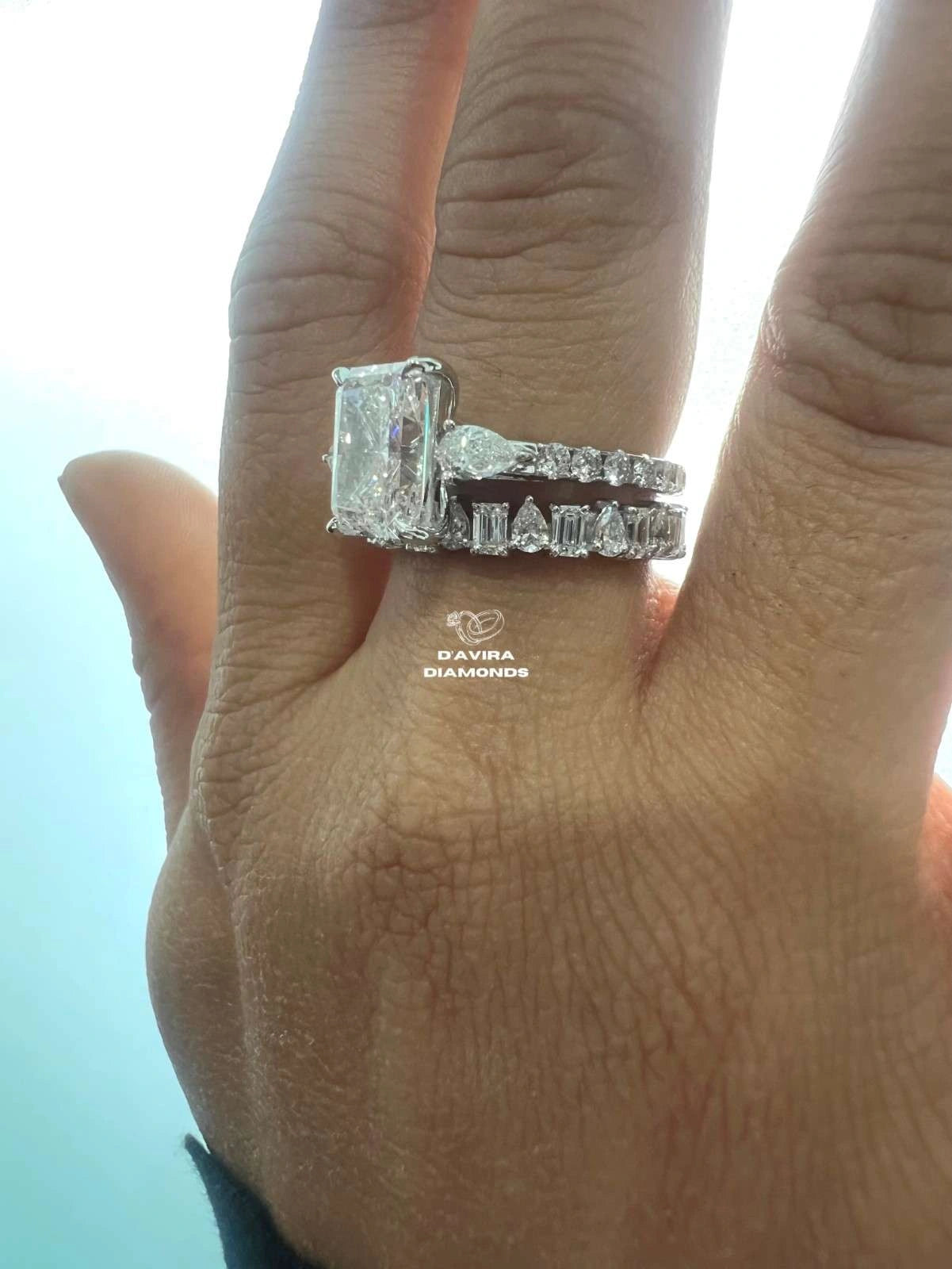 Radiant Cut 3 Stone Bridal Set Lab Grown Diamond Ring