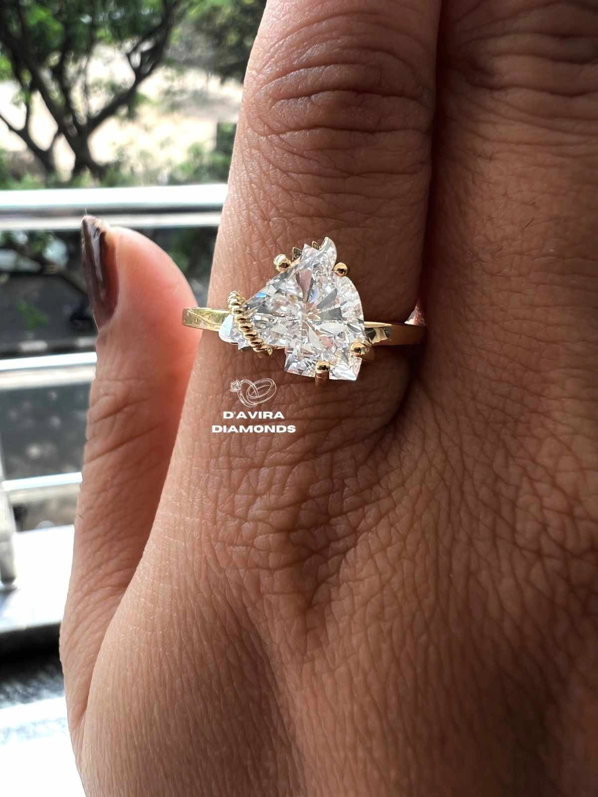 Trillion Cut Lab Created Diamond Rings Anniversary Best Jewelry for Gifts