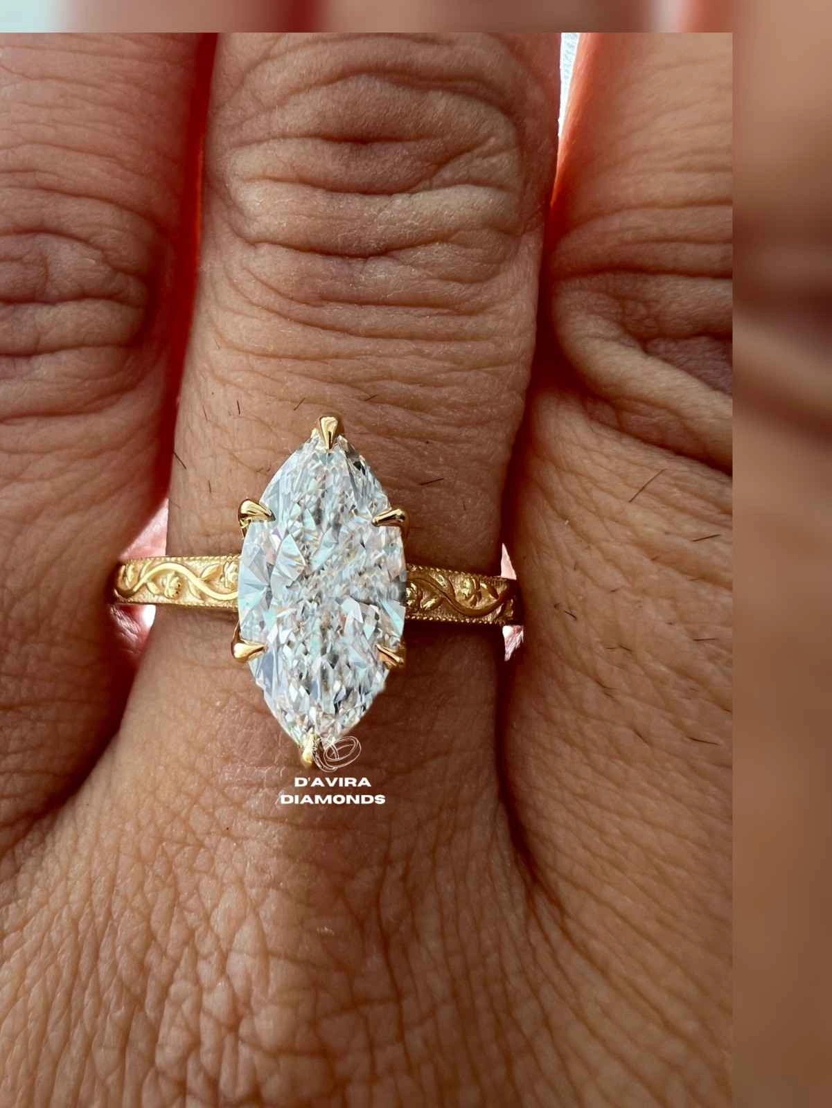 Lab Grown Marquise Diamond Rings in Vintage Inspired Classic Grace Style