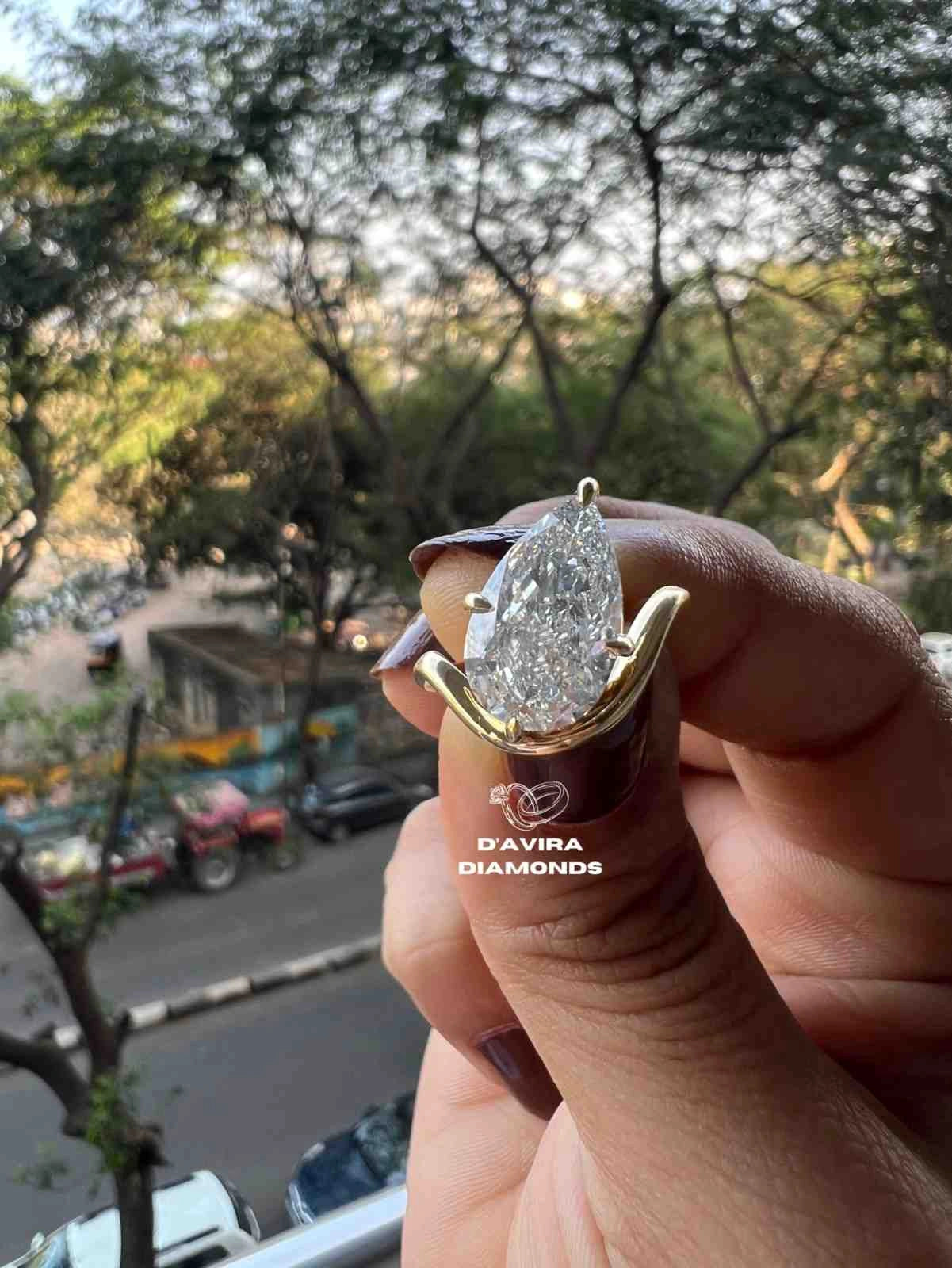 Pear Lab Grown Diamond Ring for Anniversary Gift with Bypass Setting in Solitaire Design