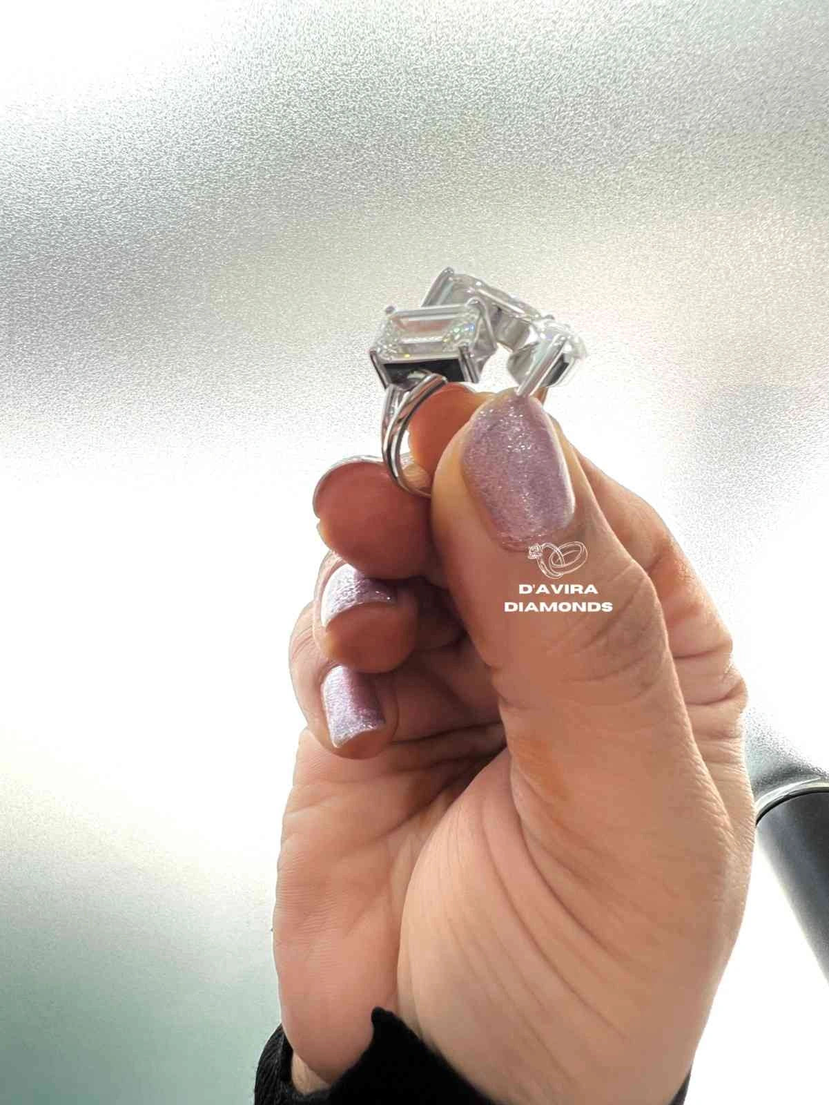 Unique Lab grown diamond Toi Et Moi Ring Marquise and Emerald Diamonds three Stones One Story