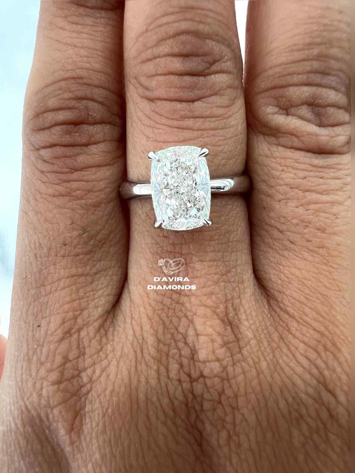 Lab Grown Diamond Cushion Cut Engagement Rings with Round cut side stones split shank settings
