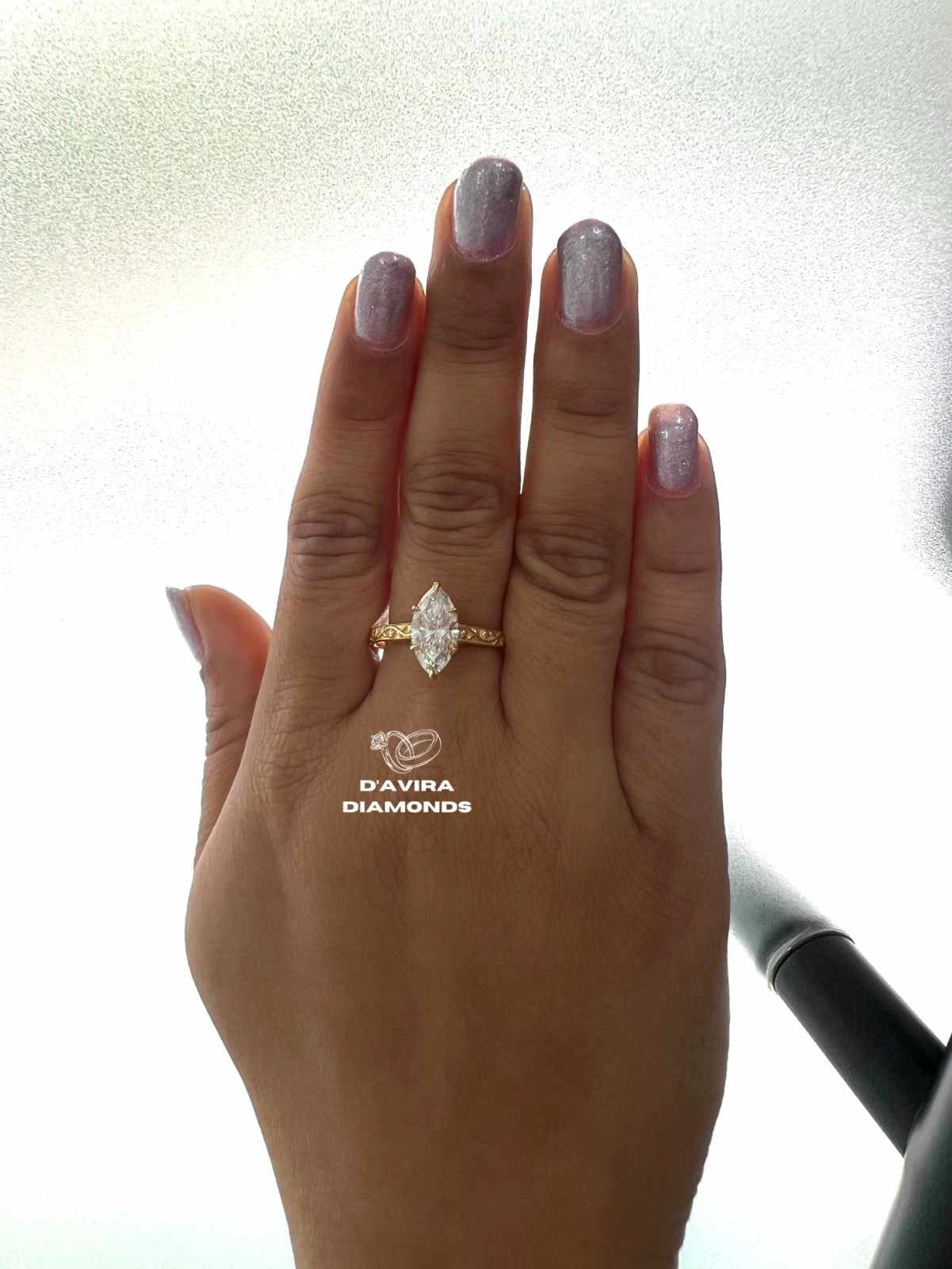 Lab Grown Marquise Diamond Rings in Vintage Inspired Classic Grace Style