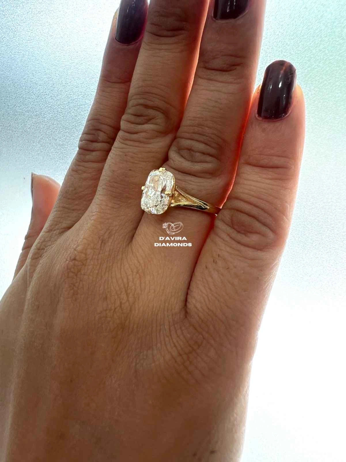 Elongated Cushion Cut Engagement Ring in Lab Grown Diamond with Split Shank Setting