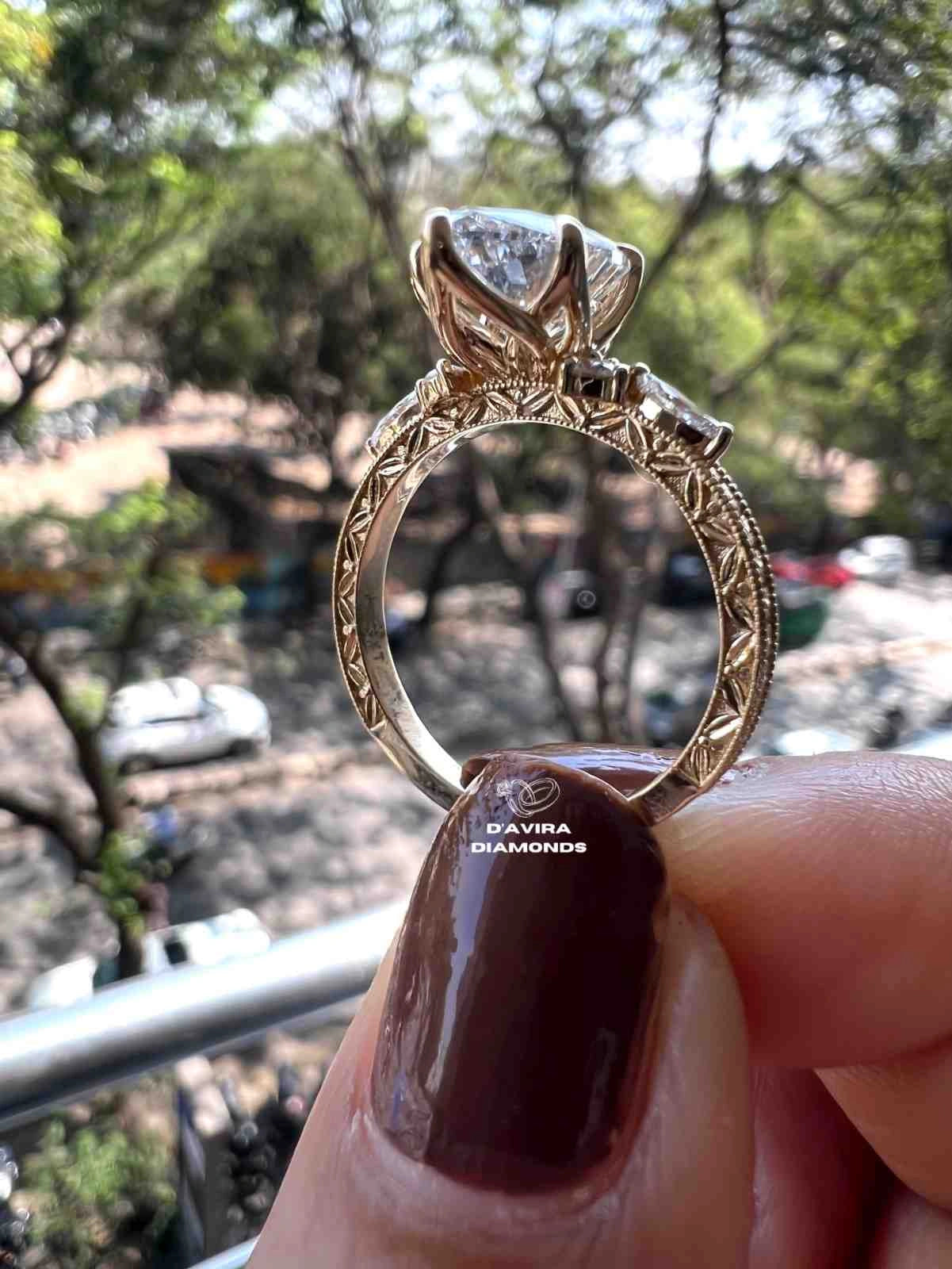 Lab Grown Marquise Diamond Ring for Women with Round Cut Side Stone Design Unique Jewelry
