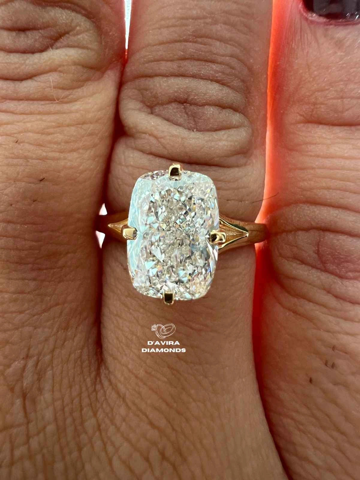 Elongated Cushion Cut Engagement Ring in Lab Grown Diamond with Split Shank Setting