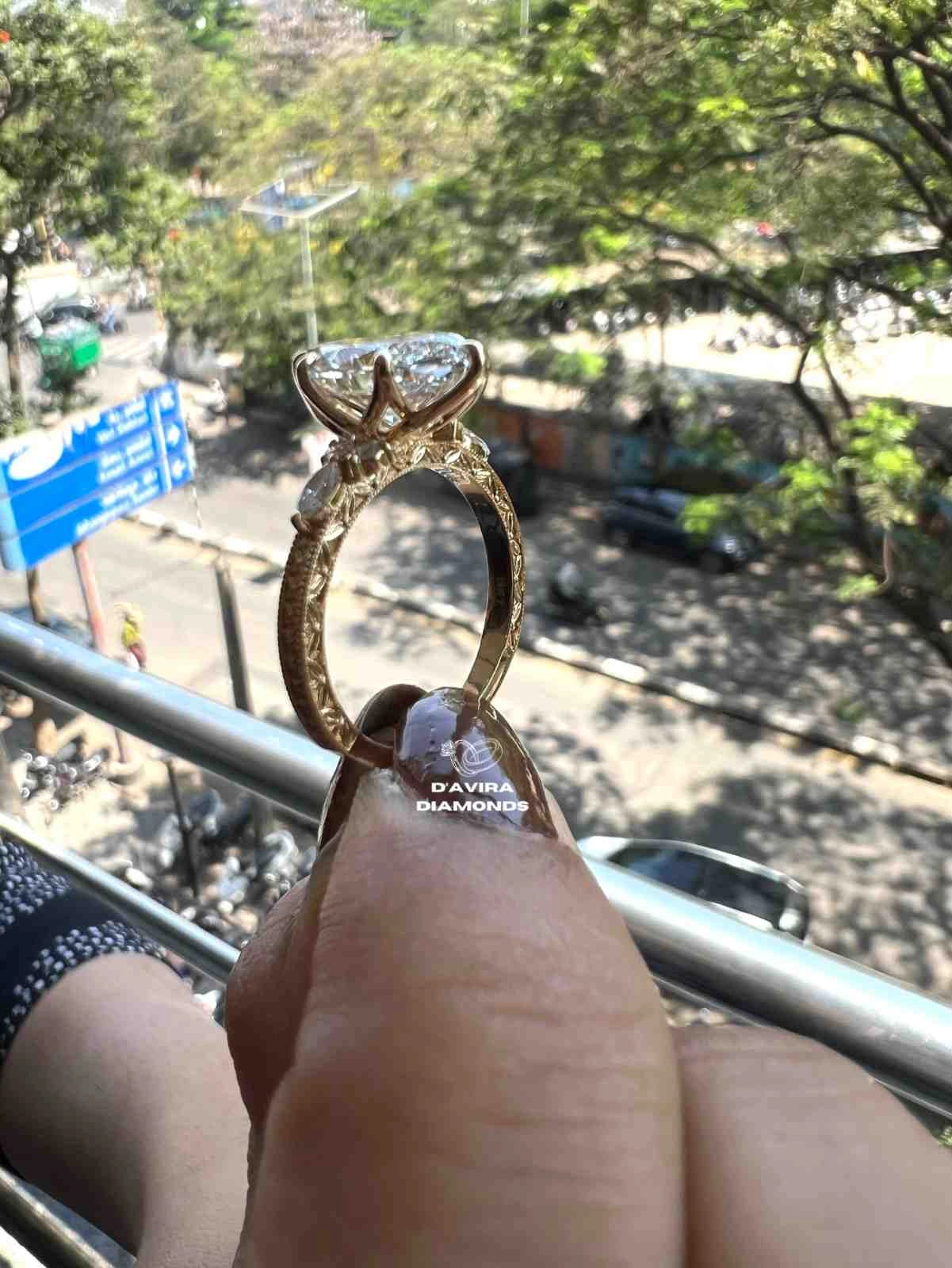 Lab Grown Marquise Diamond Ring for Women with Round Cut Side Stone Design Unique Jewelry