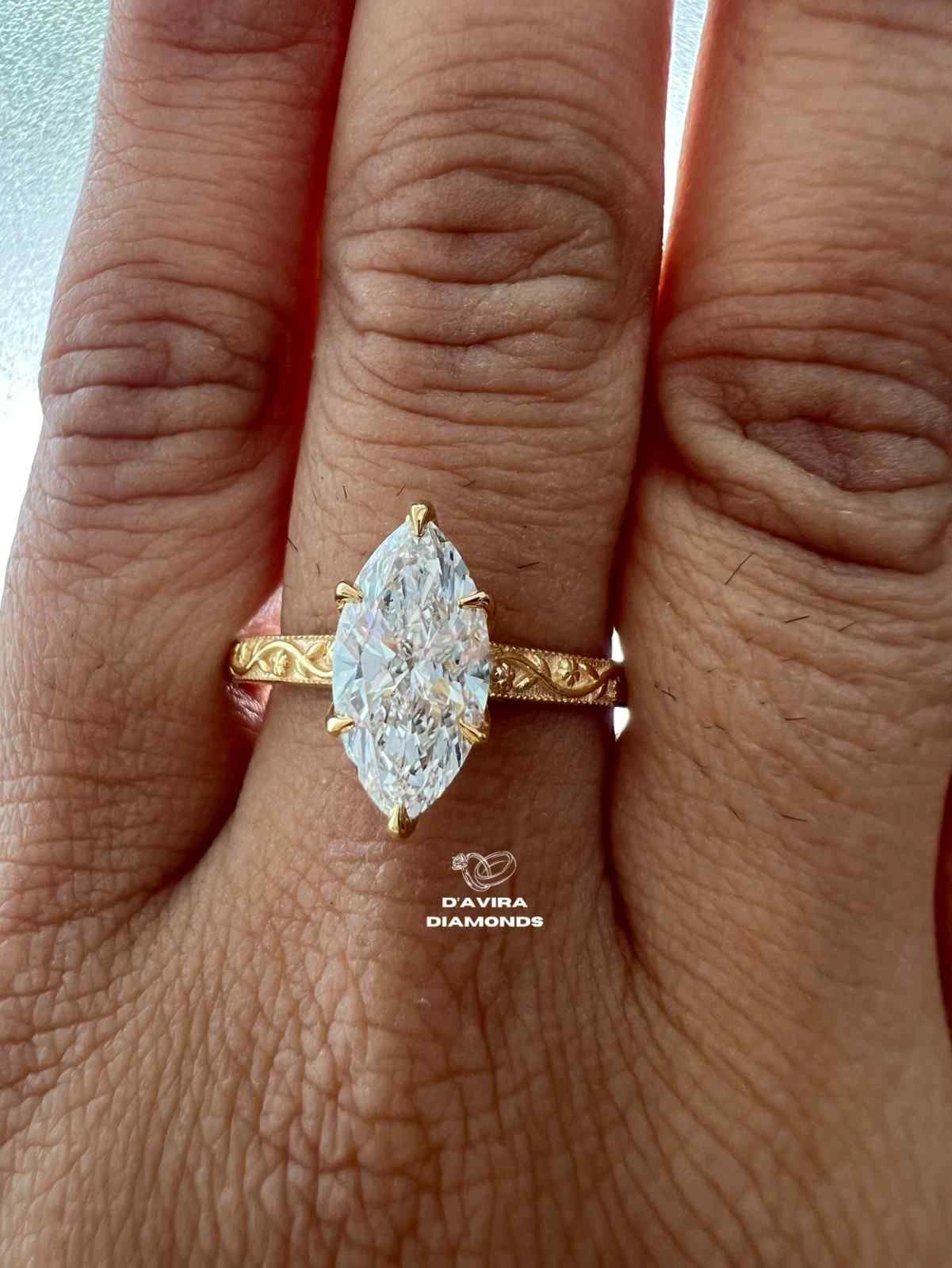 Lab Grown Marquise Diamond Rings in Vintage Inspired Classic Grace Style
