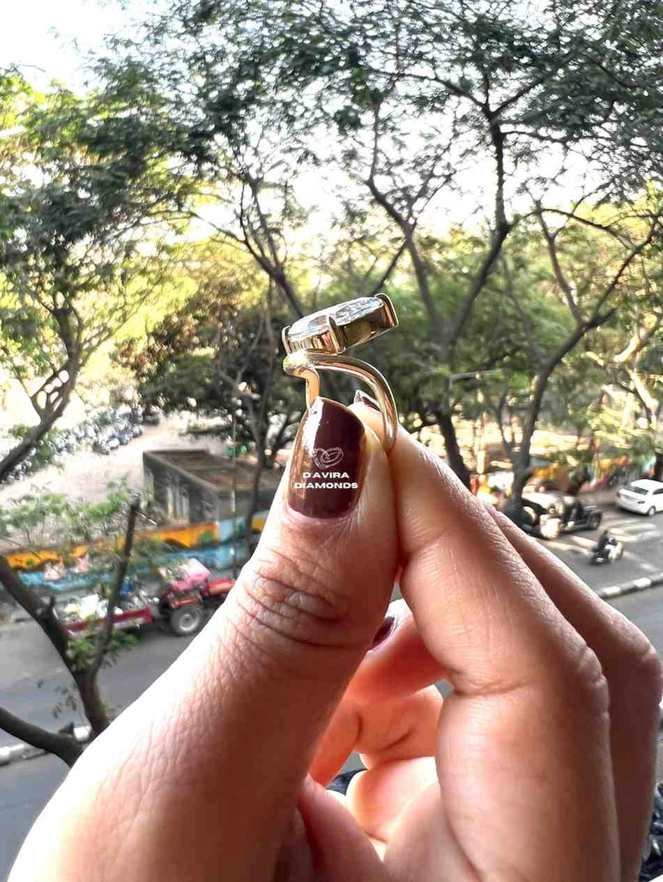 Pear Lab Grown Diamond Ring for Anniversary Gift with Bypass Setting in Solitaire Design