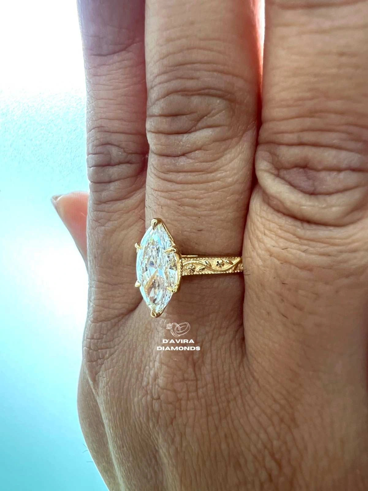 Lab Grown Marquise Diamond Rings in Vintage Inspired Classic Grace Style