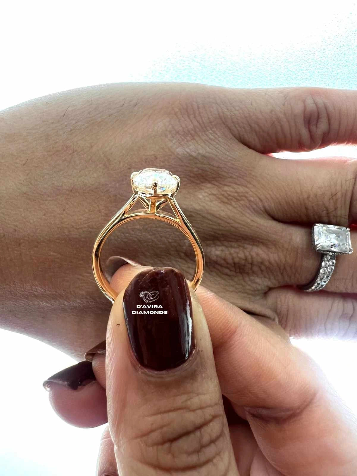 Elongated Cushion Cut Engagement Ring in Lab Grown Diamond with Split Shank Setting
