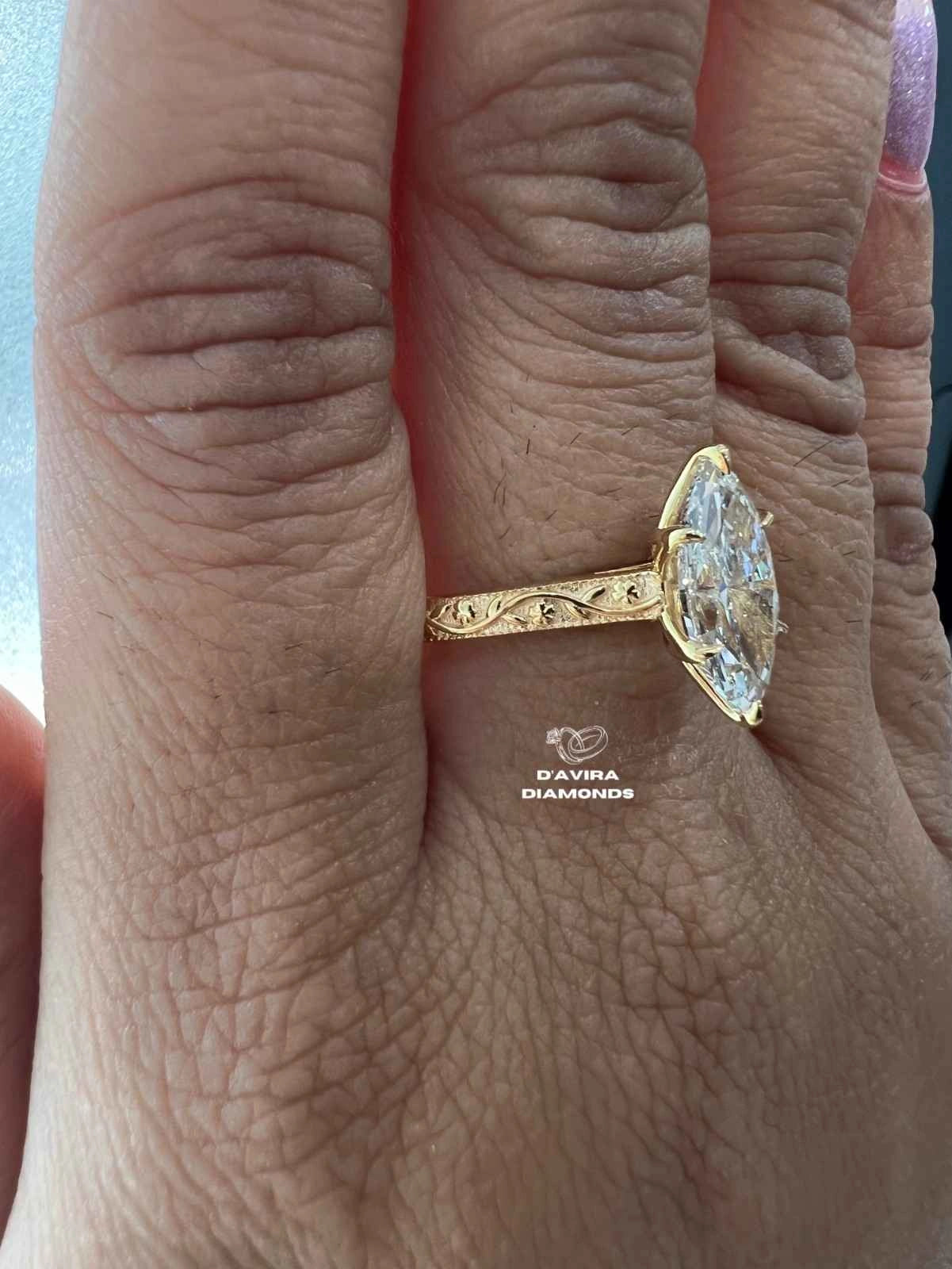 Lab Grown Marquise Diamond Rings in Vintage Inspired Classic Grace Style
