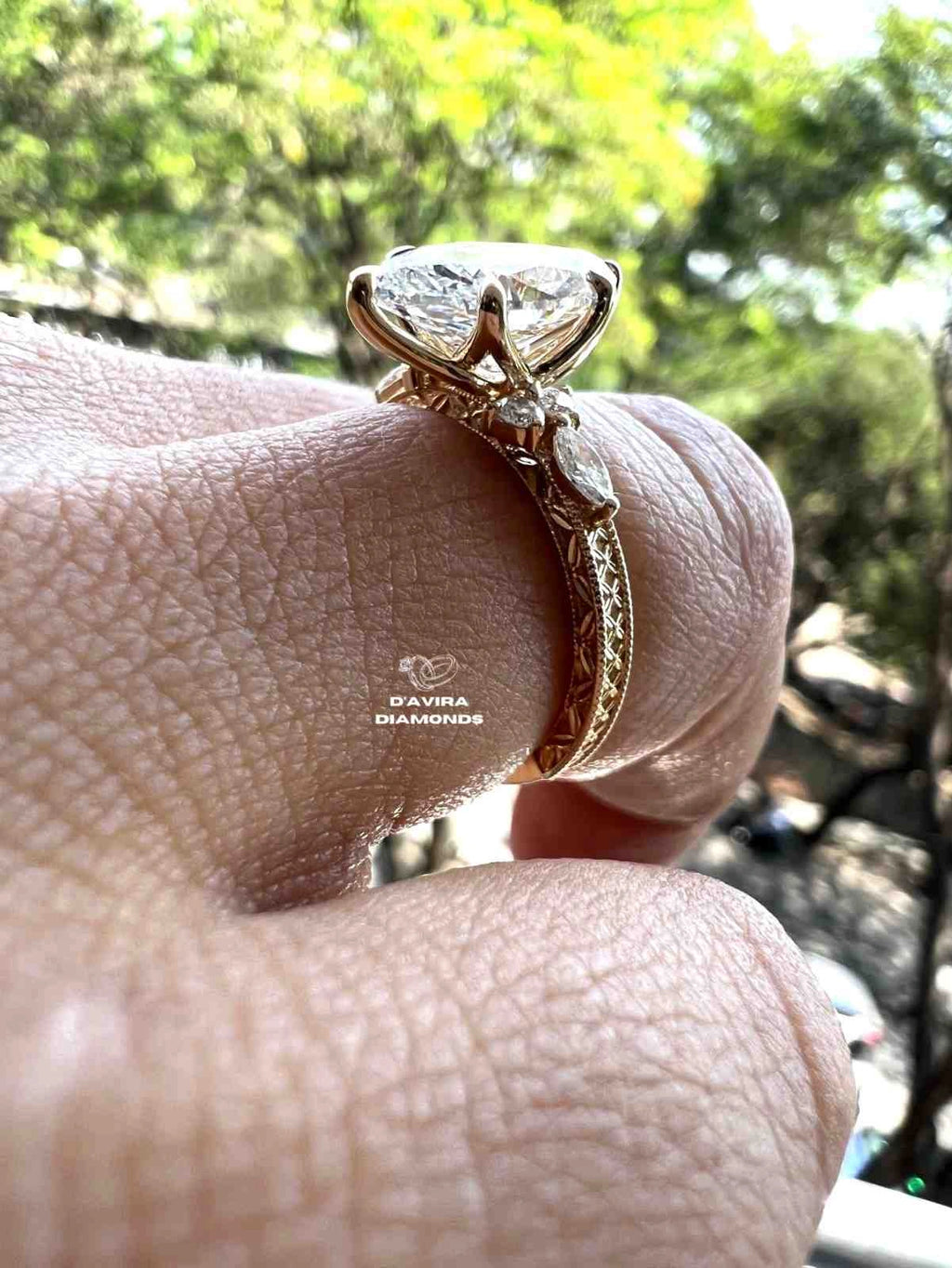 Lab Grown Marquise Diamond Ring for Women with Round Cut Side Stone Design Unique Jewelry